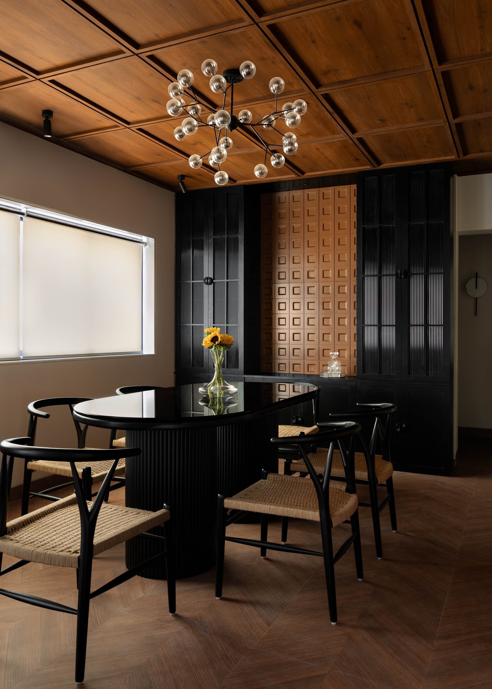 A residential space shaped by proportion and material discipline, the studio’s vocabulary of softer forms, layered textures, and integrated lighting on full display