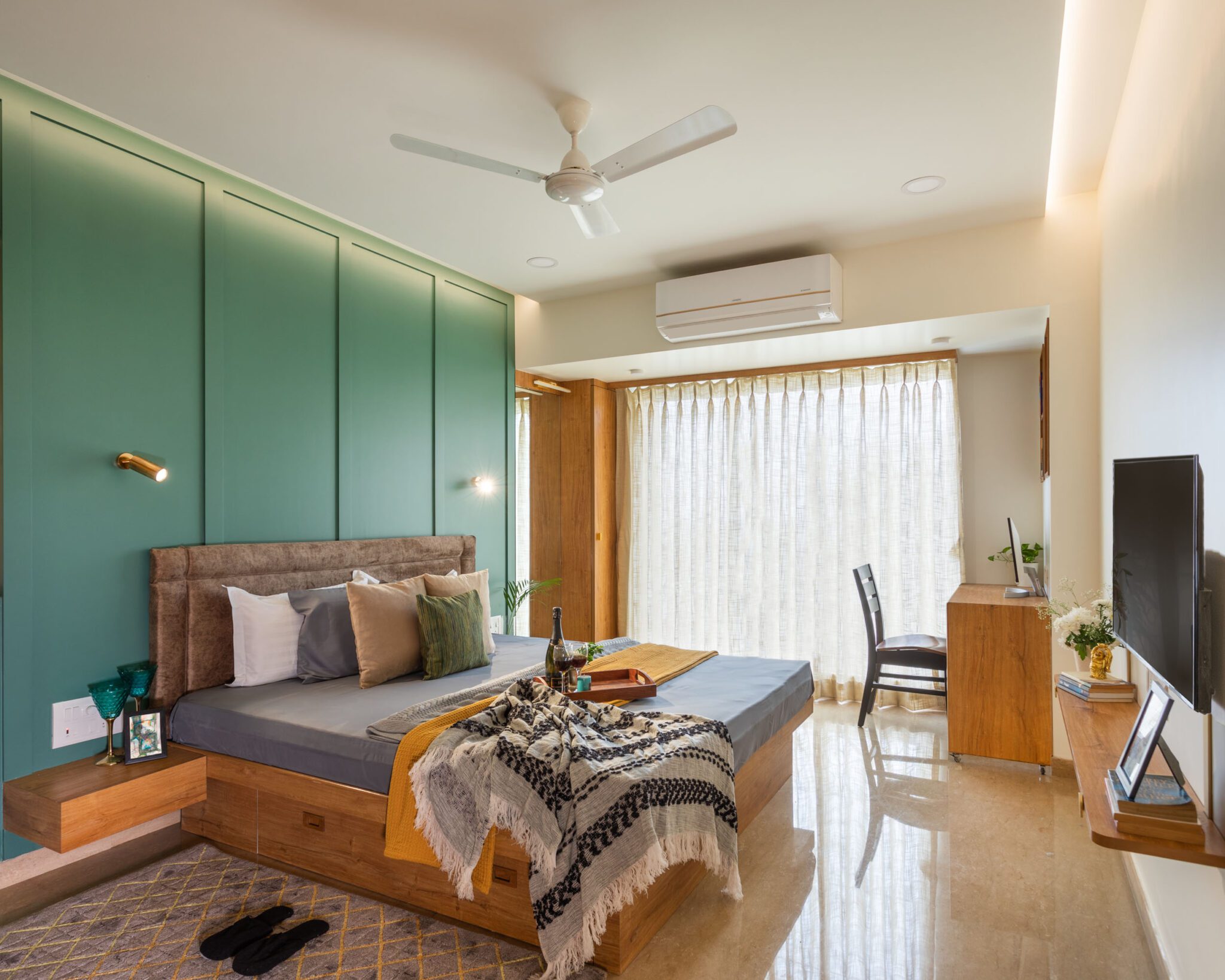 Contemporary meets functionality in this 3BHK apartment in Mumbai, designed by Studio Rohini Bagla — interior design by Studio Rohini Bagla in Powai, Mumbai