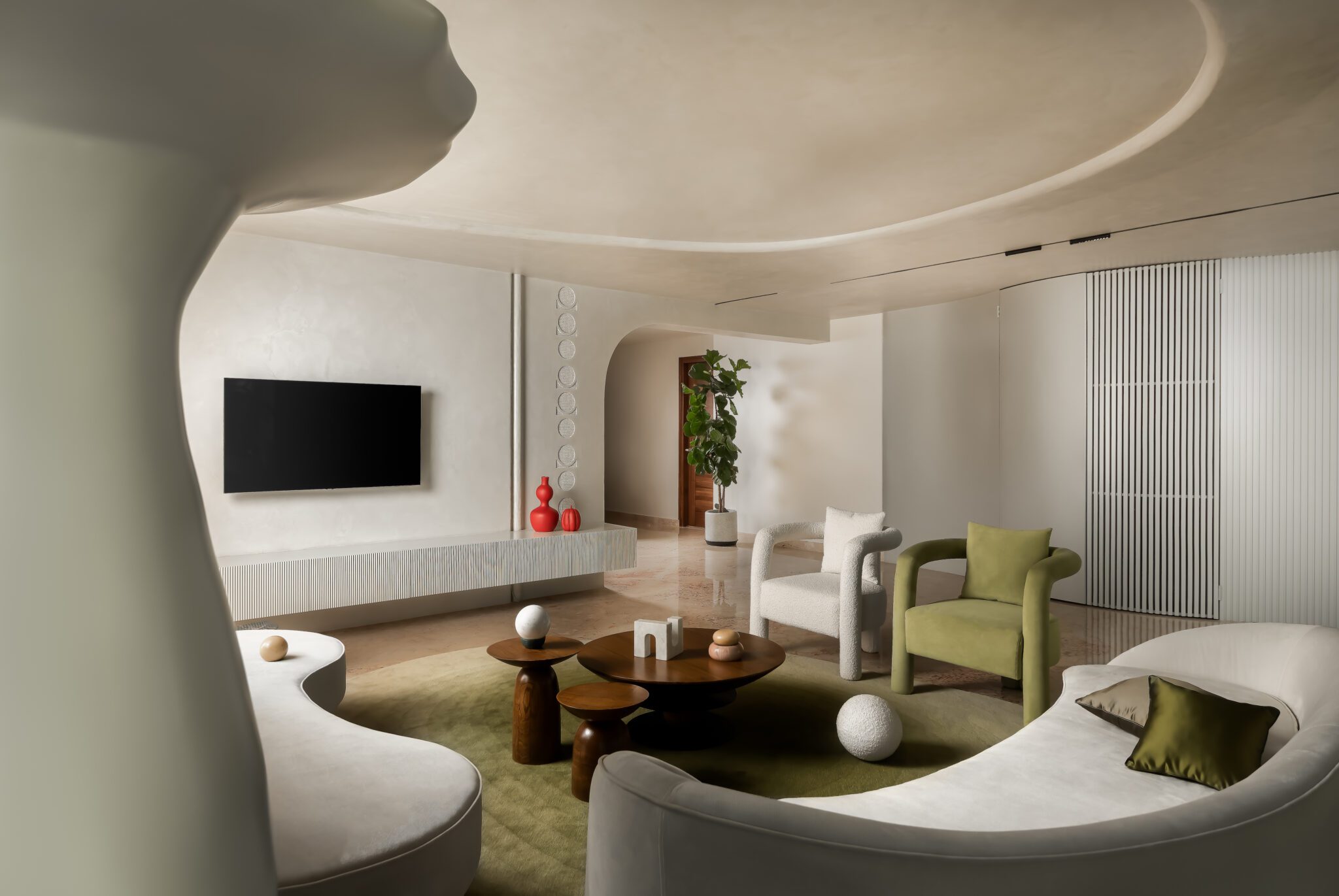 Nestled in the verdant landscapes of Bangalore, the 4000-square-foot sanctuary, aptly named “№ 0005,” radiates an aura of tranquility and serenity curated by Megha Dugar Designs — interior design by Megha Dugar Designs in Bangalore