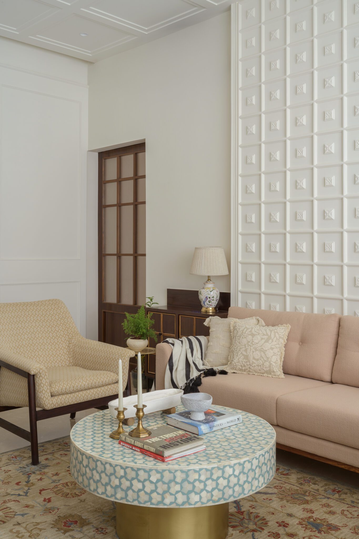 A Kerala-Modern Fusion by CanvasInc Design: Timeless Tranquility at Omkar Altamonte — interior design by CanvasInc Design in Mumbai, India