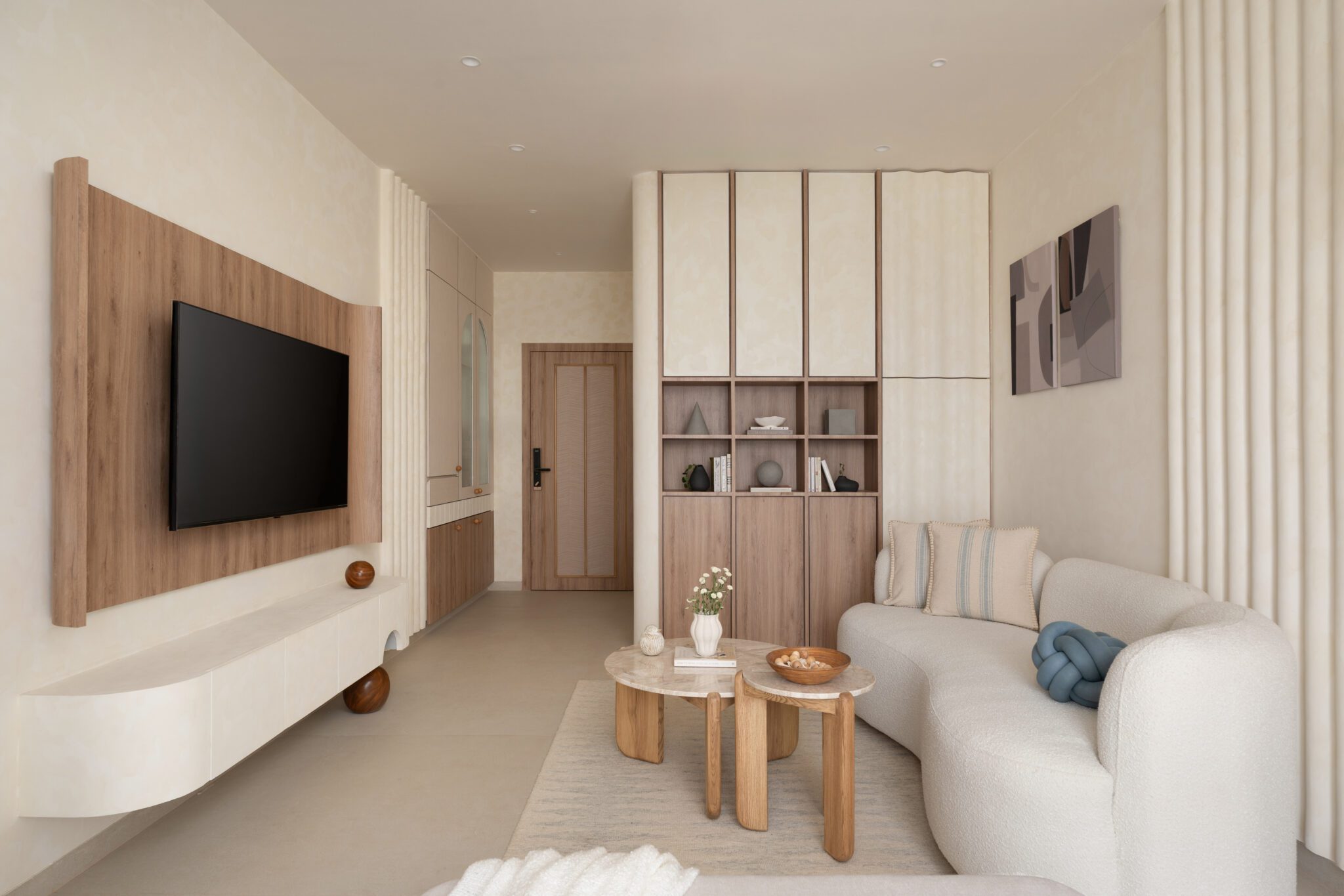 The Vanilla Swirl : A Sea-Facing Home Shaped by Softness and Light — interior design by Dojo Design Studio & The Prop House in Nerul, Navi Mumbai, India