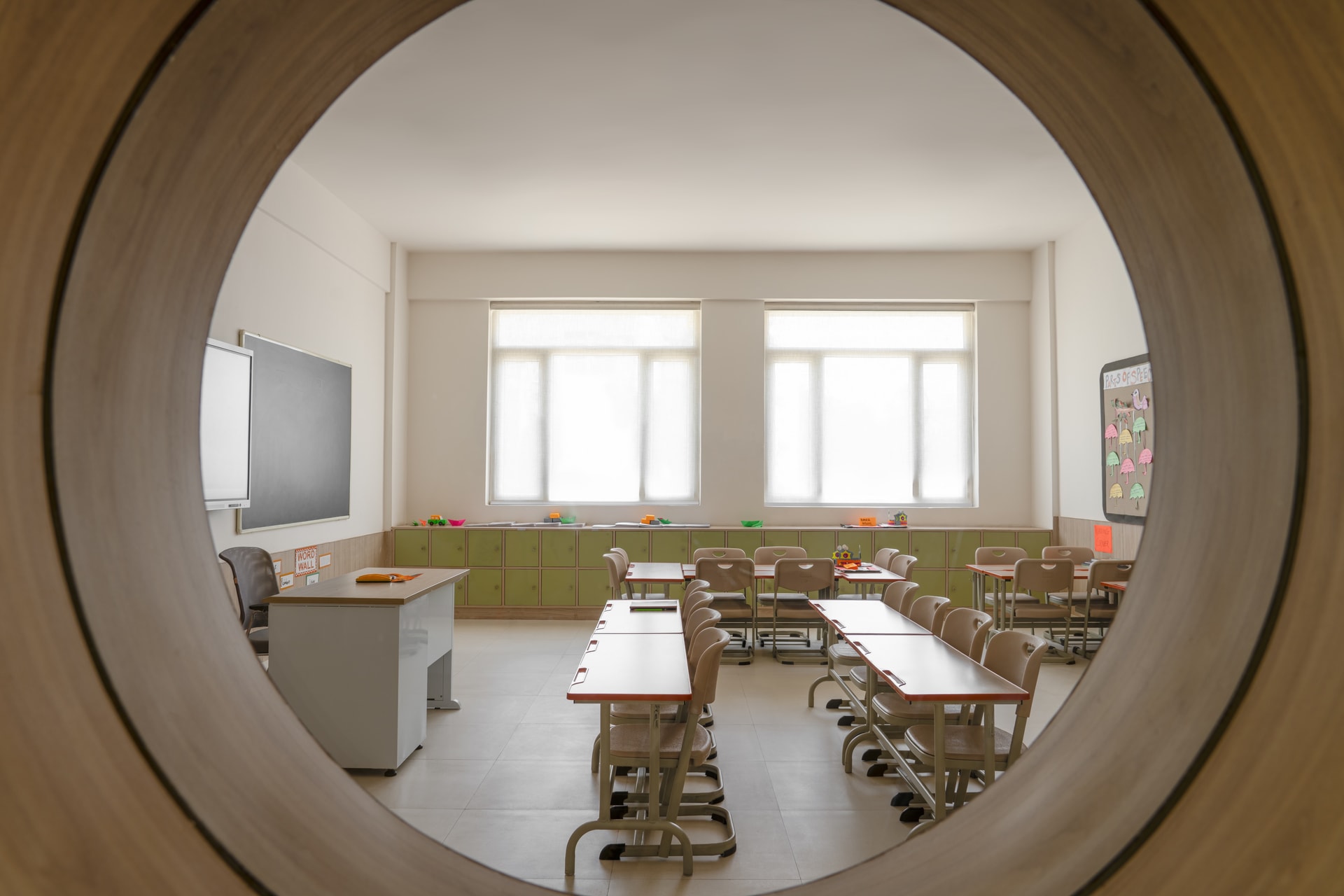 Interior view 6 — The Navriti School: A Campus Defined by Circles, Arches and Deep Red
