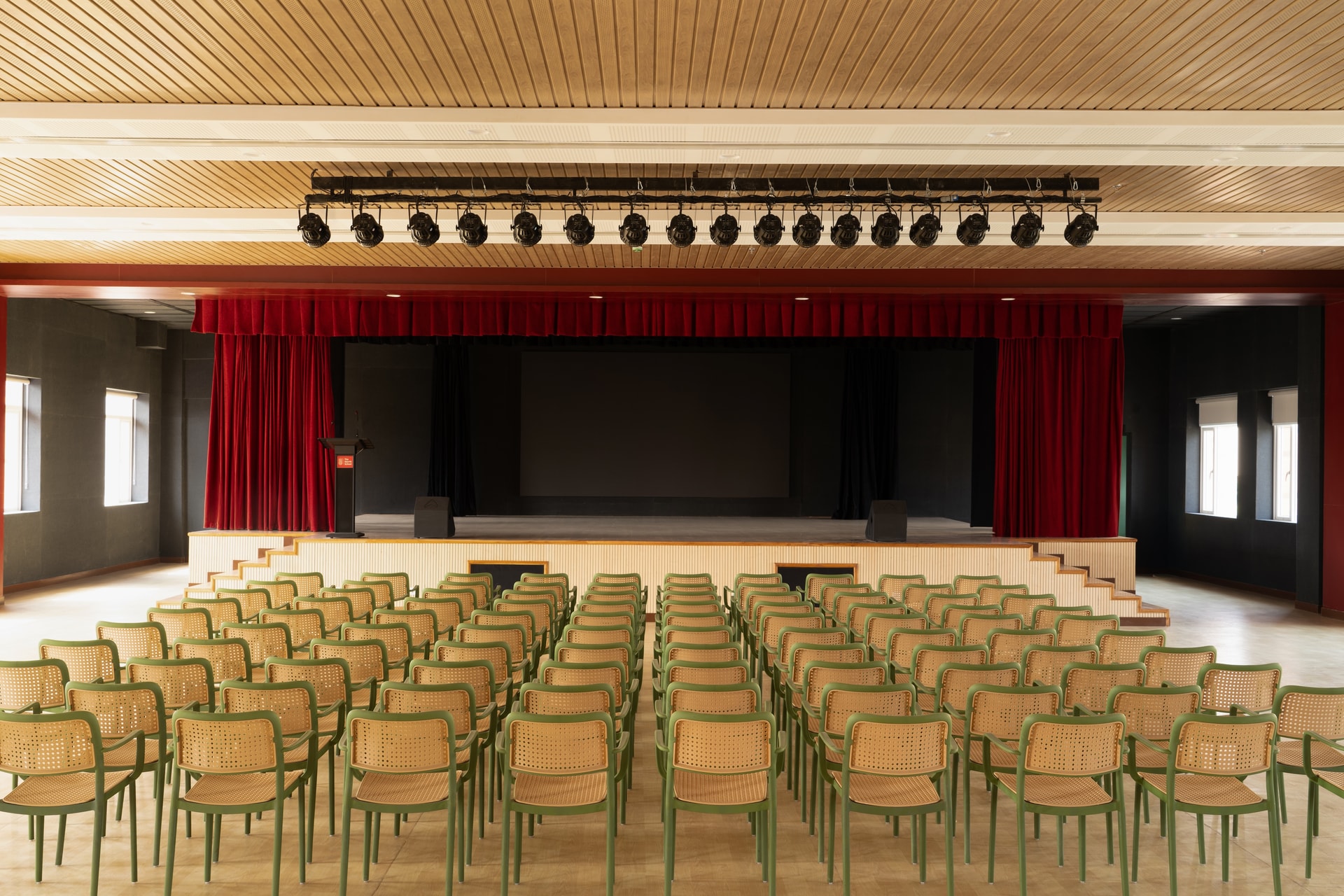 Interior view 9 — The Navriti School: A Campus Defined by Circles, Arches and Deep Red